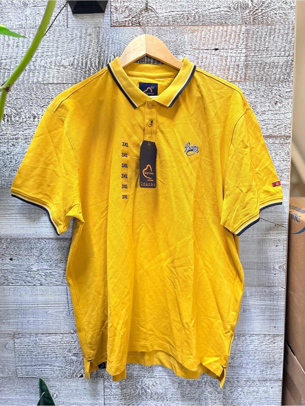 Being Human | NWT Preppy Athleisure Polo Shirt - Yellow w/ Navy Trim - Men's 3X
